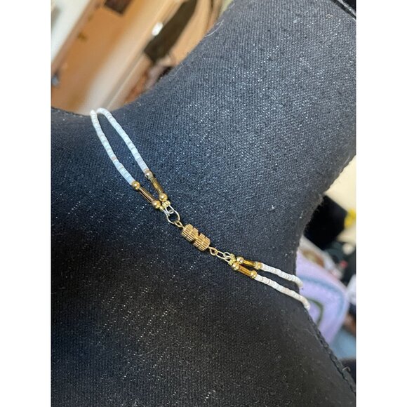 double strand shell necklace white black raw shell gold white - Picture 3 of 6